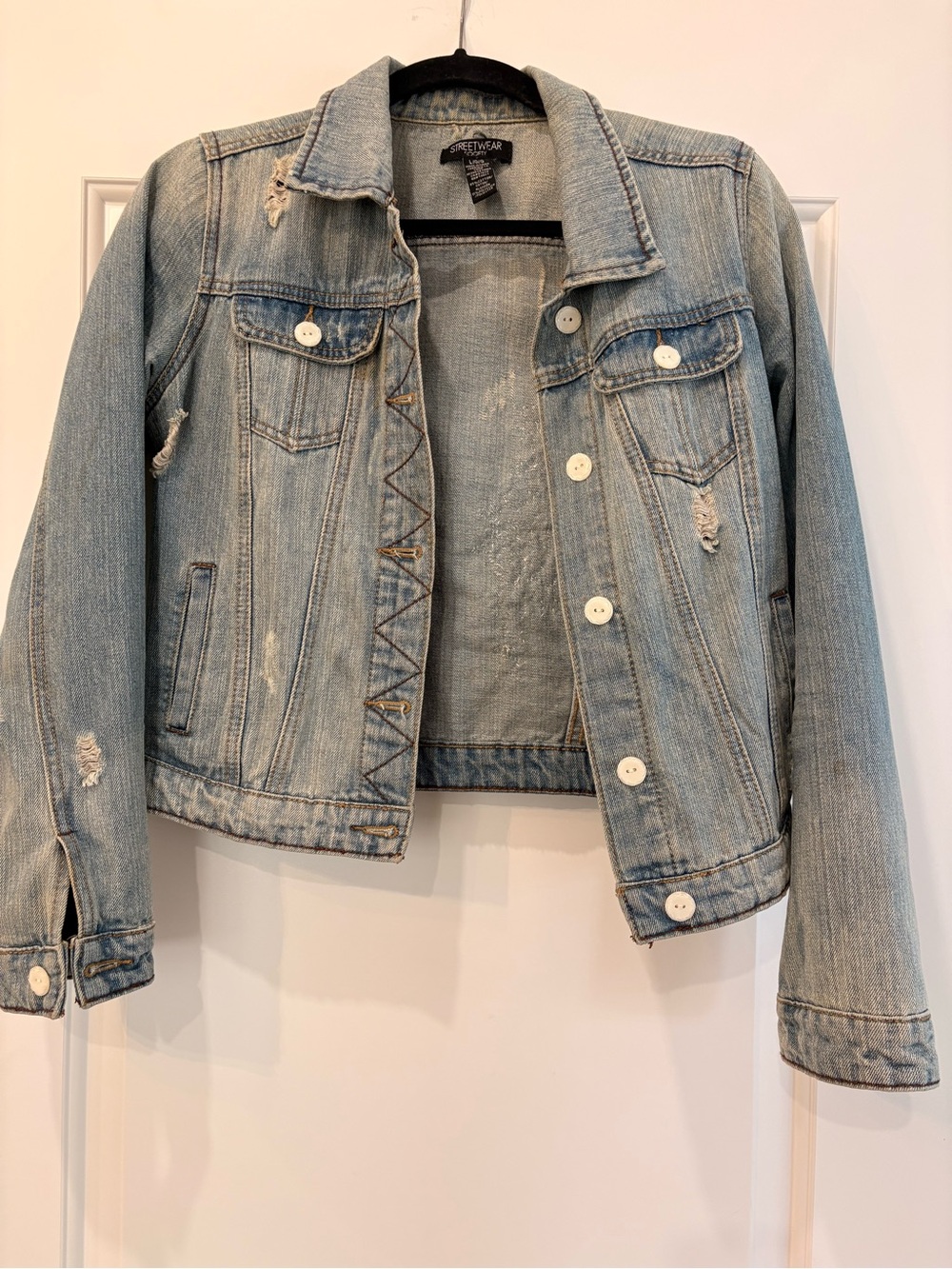 Streetwear Society Light Wash Distressed Denim Jacket